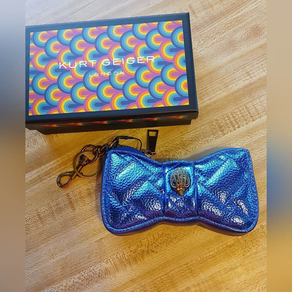 Kurt Geiger NWT/NIB Metallic Indigo Bow Bag Charm / Keychain